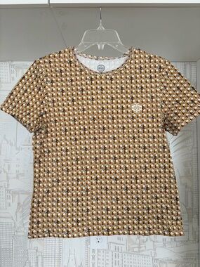 Tory Burch Woman’s Short-Sleeve Geometric Print Tee — Brown/White/Gold 💯 cotton